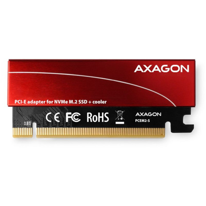 Adaptador PCIe-3.0-x16 AXAGON PCEM2-N 1x M.2/NVMe/SSD com dissipador