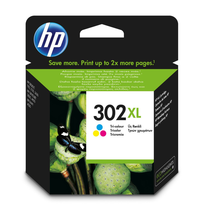 HP Tinteiro original 302XL Tricolor de elevado rendimento