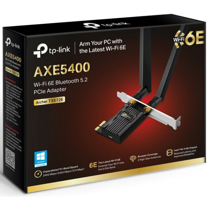 Placa de Rede TP-Link PCI Express Archer TXE72E AXE5400 Wi-Fi 6E + Bluetooth
