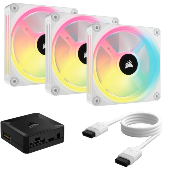 Ventoinha Corsair QX RGB Series iCUE LINK QX120 RGB WHITE120mm Magnetic Dome RGB Fan Starter Kit