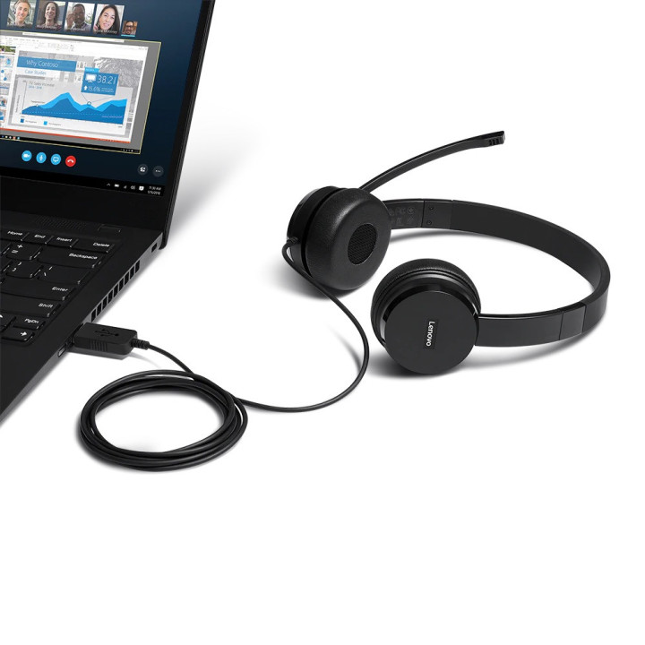 Lenovo 4XD0X88524 auscultador Auscultadores Com fios Fita de cabeça Escritório Call center Preto