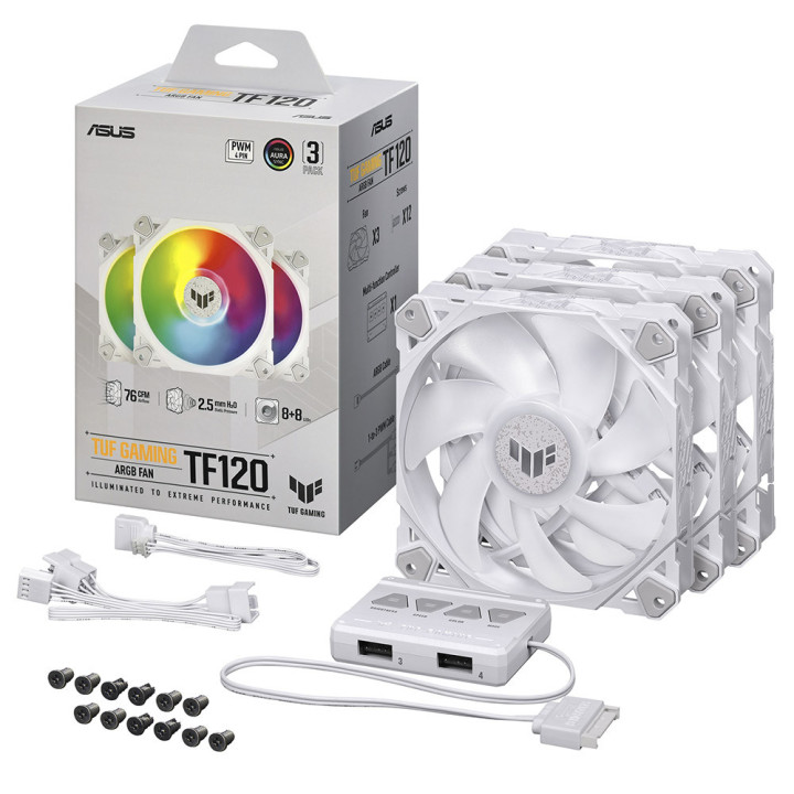 Ventoinha Asus TUF Gaming TF120 ARGB White Edition Pack de 3