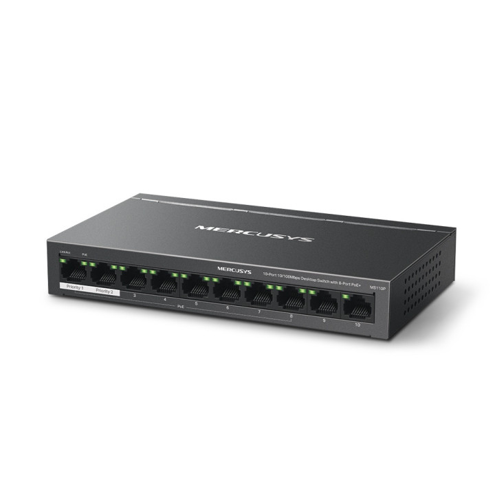Mercusys MS110P switch de rede Gerido Fast Ethernet (10 100) Power over Ethernet (PoE) Preto