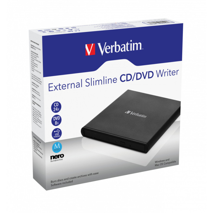 Verbatim External Slimline CD DVD Writer unidade de disco ótico DVD±RW Preto
