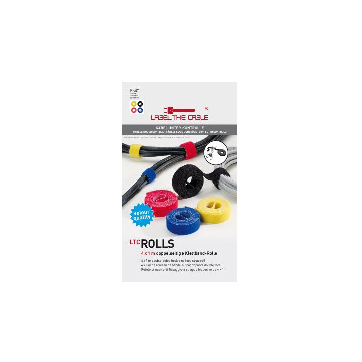 Label-the-cable ROLLS tira para atar cabos Velcro Preto, Azul, Vermelho, Amarelo 4 unidade(s)