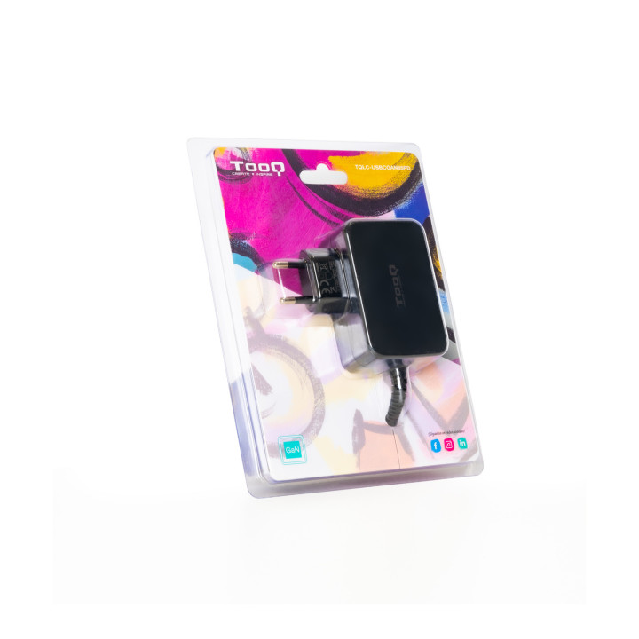 TooQ TQLC-USBCGAN65PD carregador de dispositivos móveis Computador portátil Preto AC Interior
