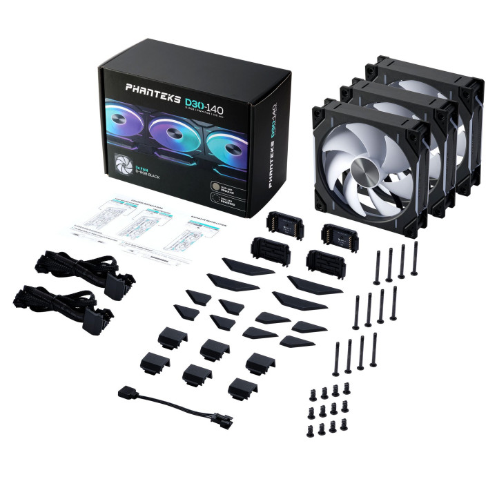 Ventoinha Phanteks D30 PWM D-RGB Preto Pack 3 - 140mm