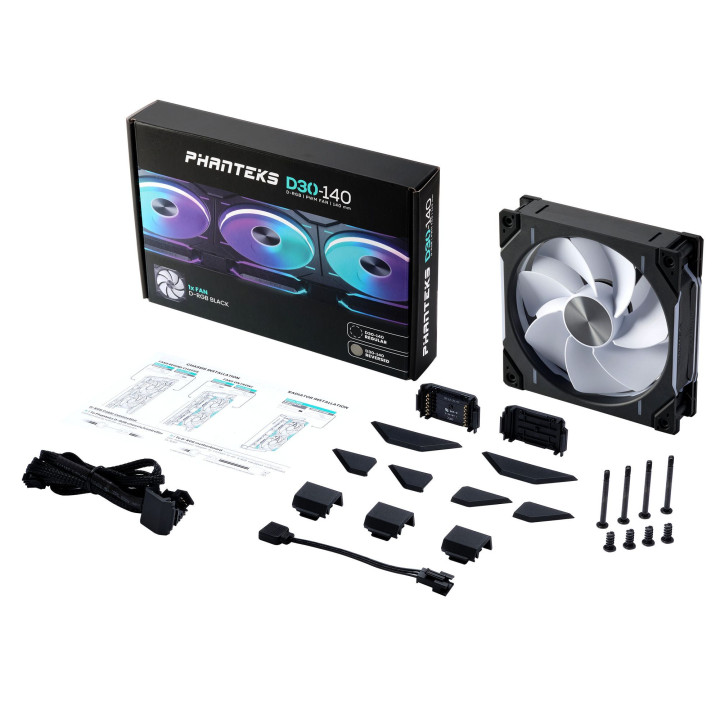 Ventoinha Phanteks D30 PWM reverse Airflow D-RGB Preto - 140mm