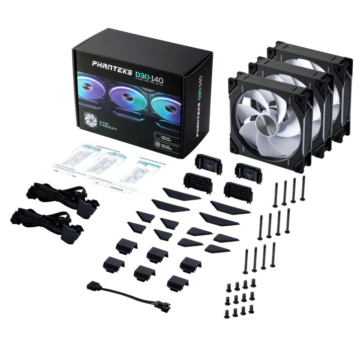 Ventoinha Phanteks D30 PWM reverse Airflow D-RGB Preto Pack 3 - 140mm