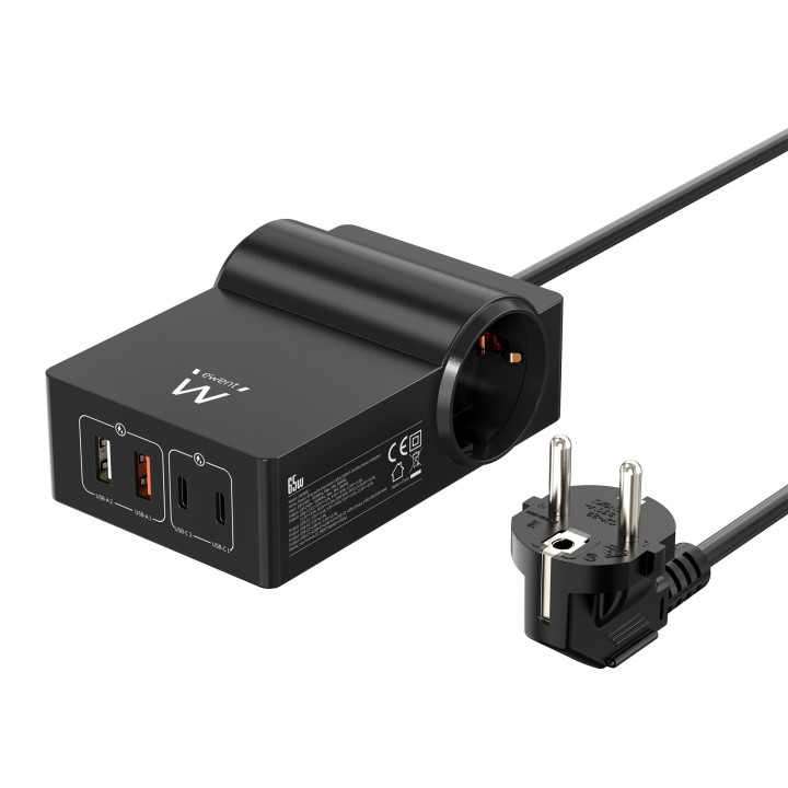 Estação de Carregamento USB GaN de 65W com 2 tomadas adicionais