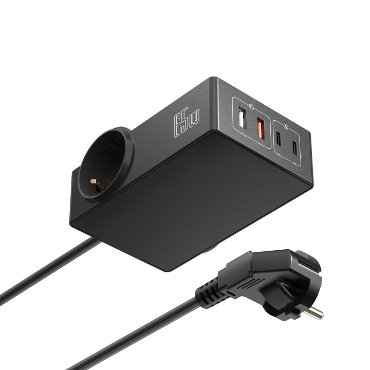 Estação de Carregamento USB GaN de 65W com 2 tomadas adicionais