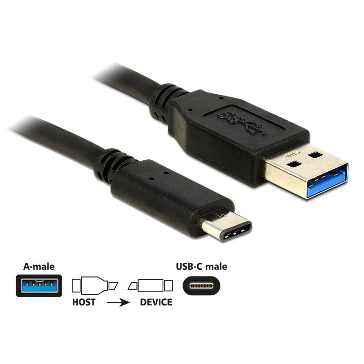 DeLOCK 1m USB3.1-C USB3.1-A cabo USB USB 3.2 Gen 2 (3.1 Gen 2) USB A USB C Preto