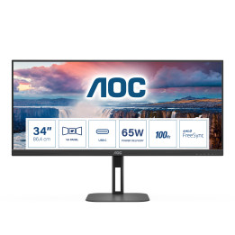 AOC V5 U34V5C BK monitor de ecrã 86,4 cm (34") 3440 x 1440 pixels UltraWide Quad HD LCD Preto