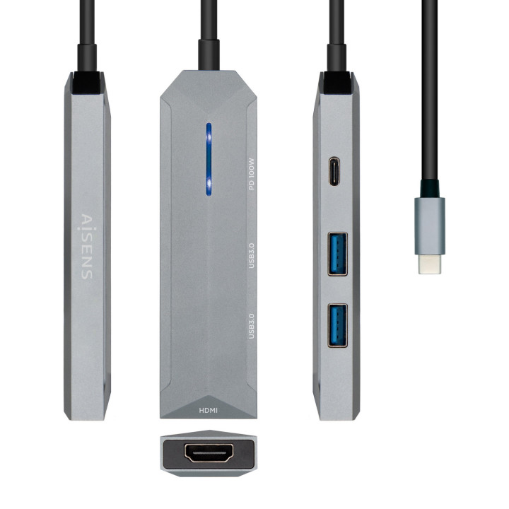 AISENS ASUC-4P002-GR base & duplicador de portas Com fios USB 3.2 Gen 1 (3.1 Gen 1) Type-C Cinzento