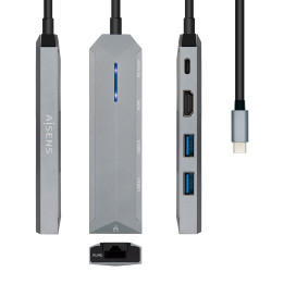 AISENS ASUC-5P003-GR base & duplicador de portas Com fios USB 3.2 Gen 1 (3.1 Gen 1) Type-C Cinzento