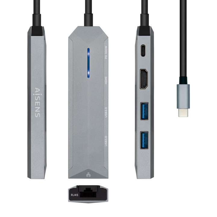 AISENS ASUC-5P003-GR base & duplicador de portas Com fios USB 3.2 Gen 1 (3.1 Gen 1) Type-C Cinzento