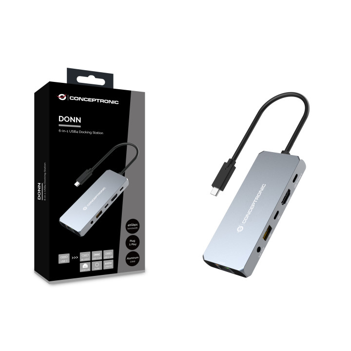Conceptronic DONN22G base & duplicador de portas Com fios USB 3.2 Gen 2 (3.1 Gen 2) Type-C Cinzento