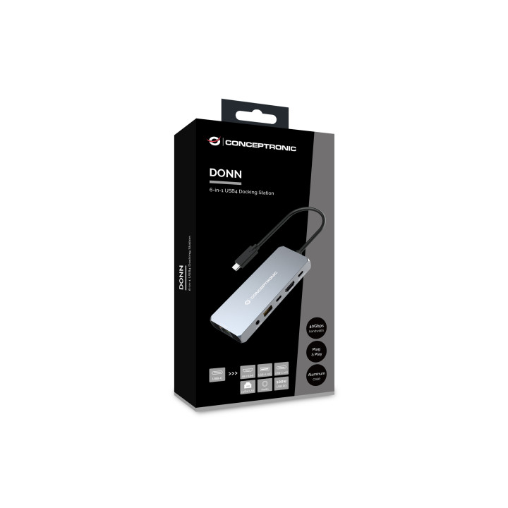 Conceptronic DONN22G base & duplicador de portas Com fios USB 3.2 Gen 2 (3.1 Gen 2) Type-C Cinzento