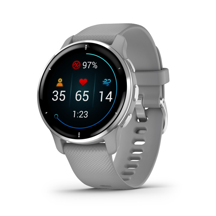 Garmin Venu 2 Plus GPS 3,3 cm (1.3") AMOLED 43 mm Digital 416 x 416 pixels Ecrã táctil Cinzento, Prateado Wi-Fi