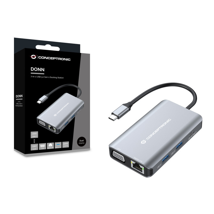 Conceptronic DONN21G base & duplicador de portas Com fios USB 3.2 Gen 1 (3.1 Gen 1) Type-C Cinzento