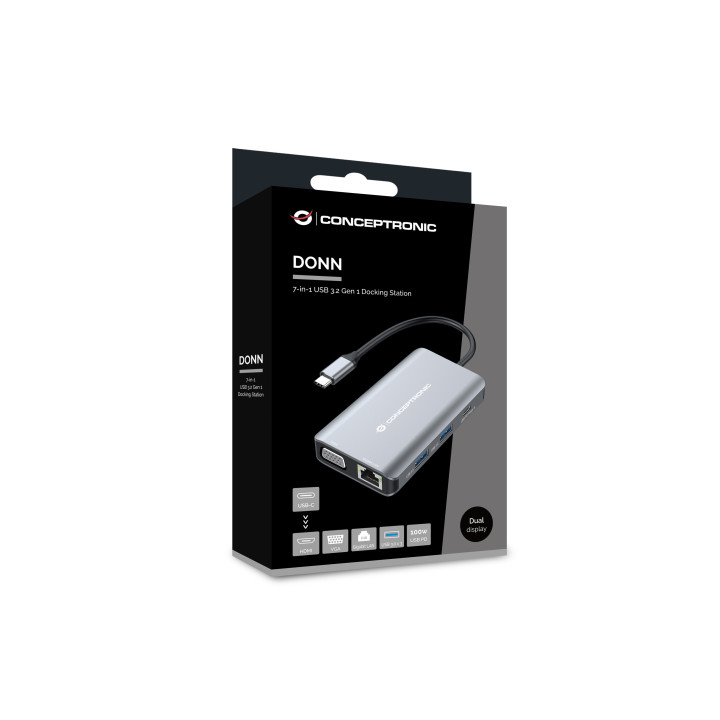 Conceptronic DONN21G base & duplicador de portas Com fios USB 3.2 Gen 1 (3.1 Gen 1) Type-C Cinzento