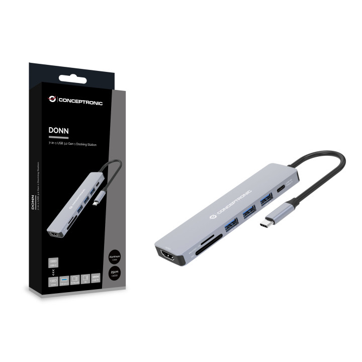Conceptronic DONN19G base & duplicador de portas Com fios USB 3.2 Gen 1 (3.1 Gen 1) Type-C Cinzento