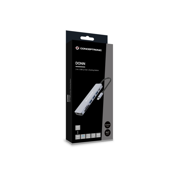 Conceptronic DONN19G base & duplicador de portas Com fios USB 3.2 Gen 1 (3.1 Gen 1) Type-C Cinzento