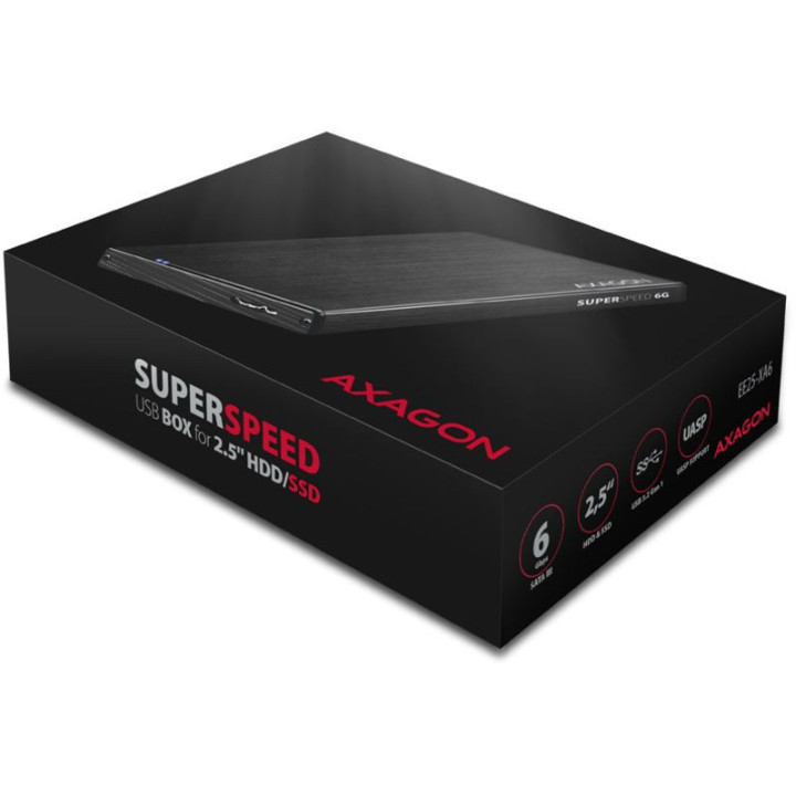 Caixa Externa AXAGON EE25-XA6 para SSD/HDD 2.5" USB3.0, SATA 6G, Aluminio