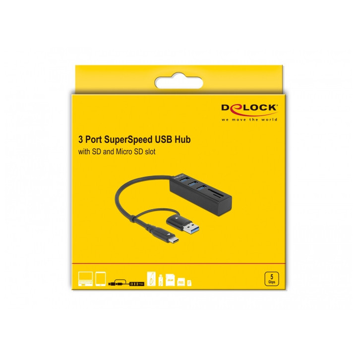 DeLOCK 63859 base & duplicador de portas USB 3.2 Gen 1 (3.1 Gen 1) Type-A + Type-C