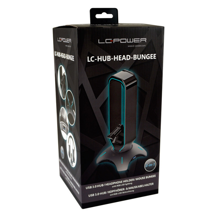 Bungee LC-Power Suporte p/ Headphones USB 3.0-Hub (2x USB 3.0 port) RGB