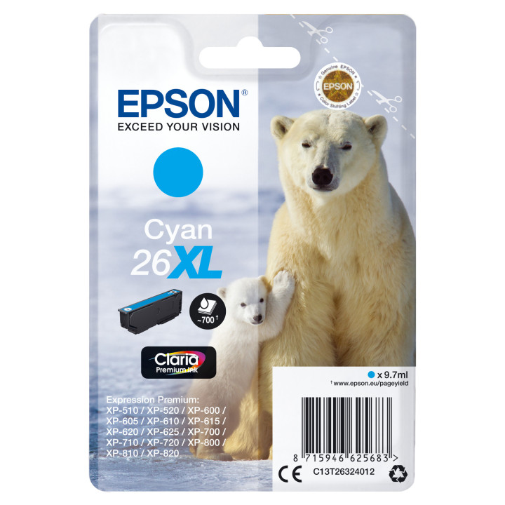 Epson Polar bear C13T26324012 tinteiro 1 unidade(s) Original Rendimento alto (XL) Ciano