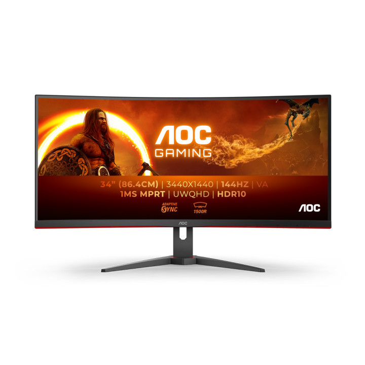 AOC G2 CU34G2XE BK monitor de ecrã 86,4 cm (34") 3440 x 1440 pixels Preto, Vermelho