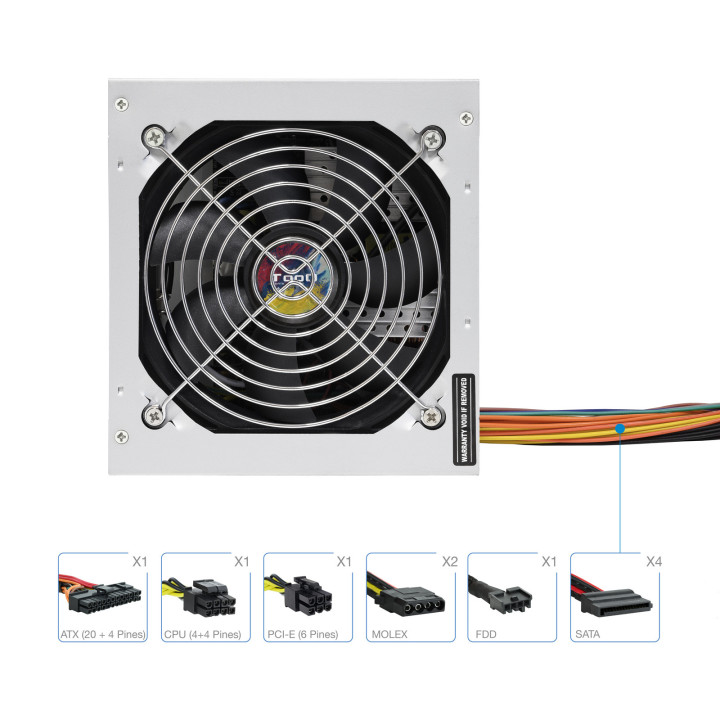 TooQ TQAPOLO-500SP fonte de alimentação 500 W 20+4 pin ATX ATX Prateado