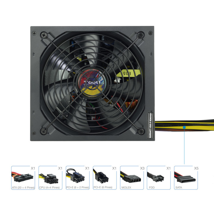 TooQ TQAPOLO-600SP fonte de alimentação 600 W 20+4 pin ATX ATX Preto