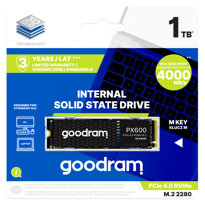 Goodram SSDPR-PX600-1K0-80 disco SSD M.2 1 TB PCI Express 4.0 3D NAND NVMe