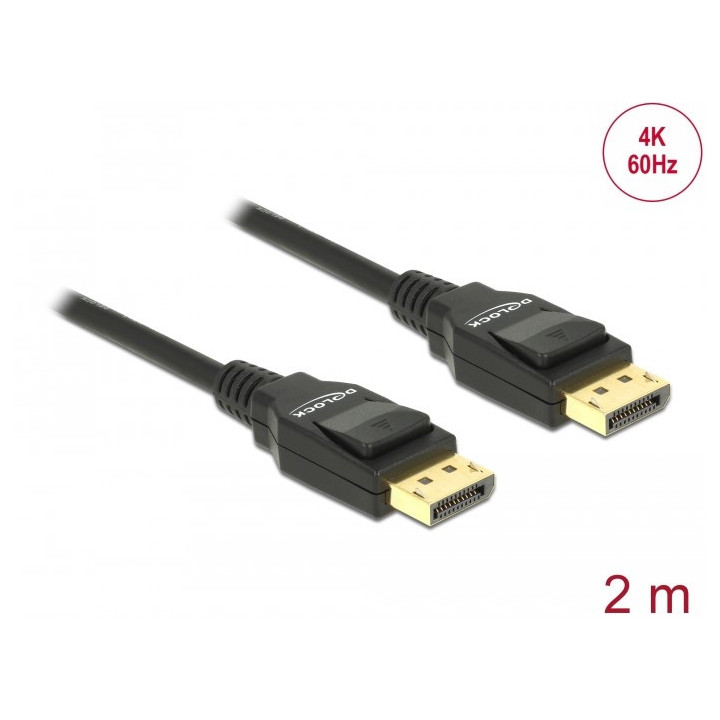 Cabo Delock DisplayPort 1.2 macho p/ DisplayPort macho 4K 2m Preto