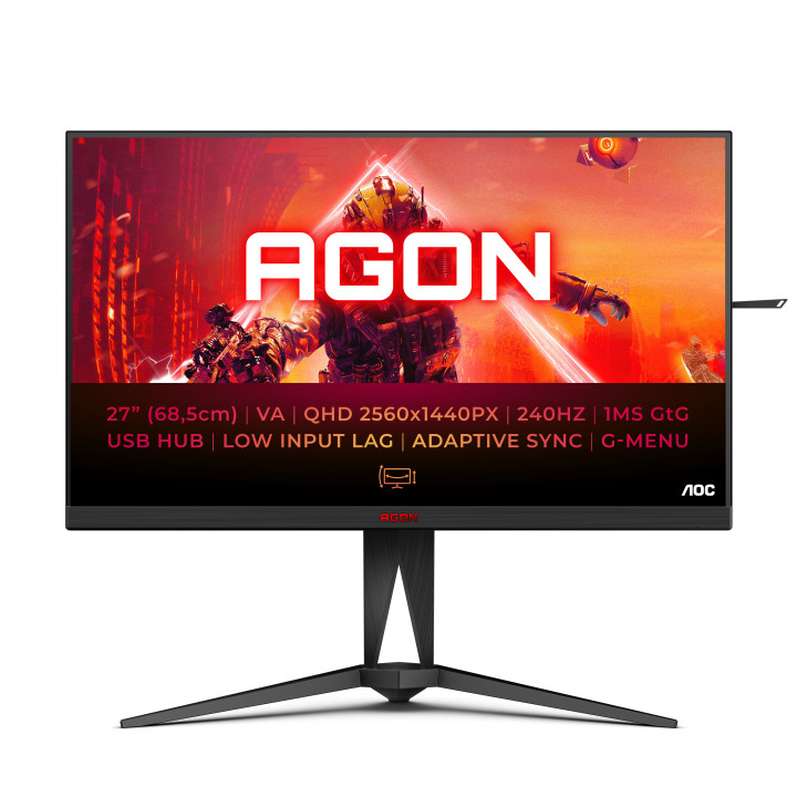 AOC AGON 5 AG275QZN EU monitor de ecrã 68,6 cm (27") 2560 x 1440 pixels Quad HD Preto, Vermelho