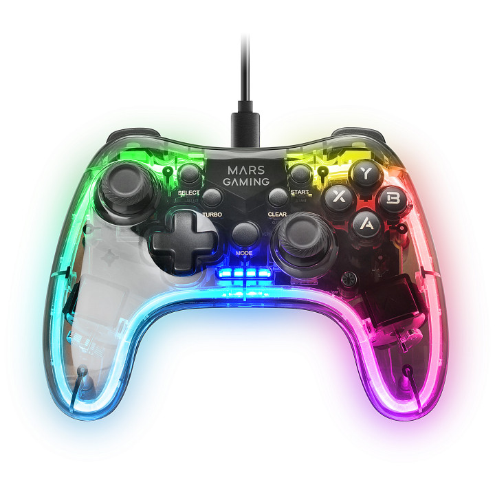 Mars Gaming MGPC controlador de jogo Transparente USB Gamepad Android, MAC, Nintendo Switch, PC, Playstation 3