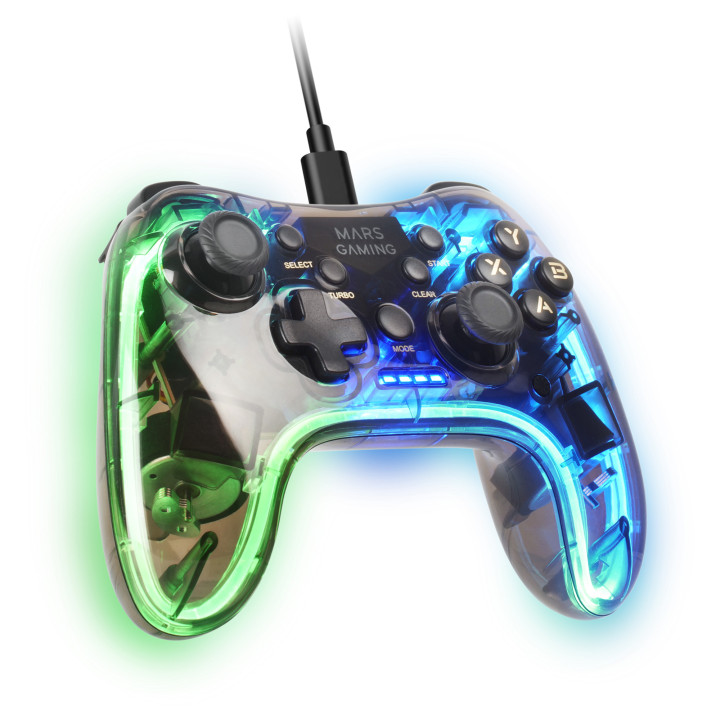 Mars Gaming MGPC controlador de jogo Transparente USB Gamepad Android, MAC, Nintendo Switch, PC, Playstation 3
