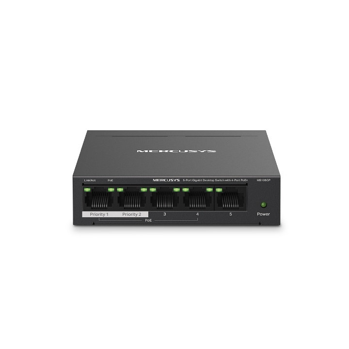 Mercusys MS105GP switch de rede Gigabit Ethernet (10 100 1000) Power over Ethernet (PoE) Preto