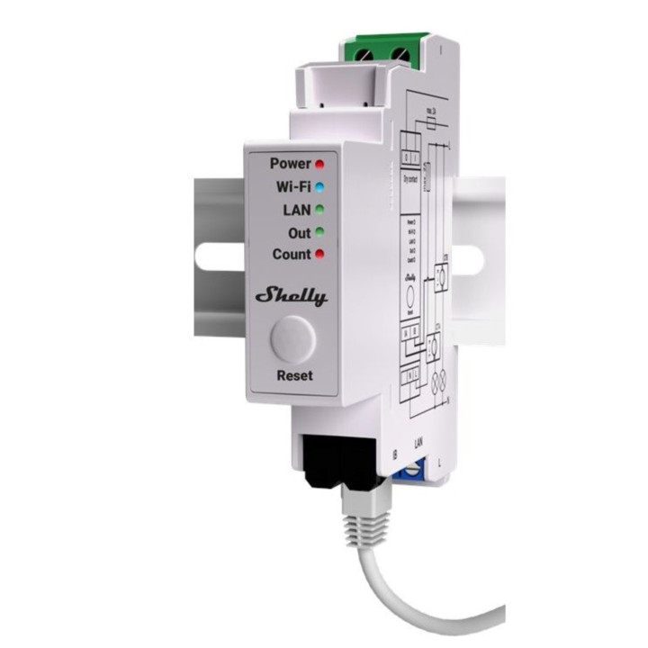 Shelly PRO EM-50 - Módulo Profissional WIFI/BT/LAN Monofásico Com 2 Núcleos de Medição de 50A