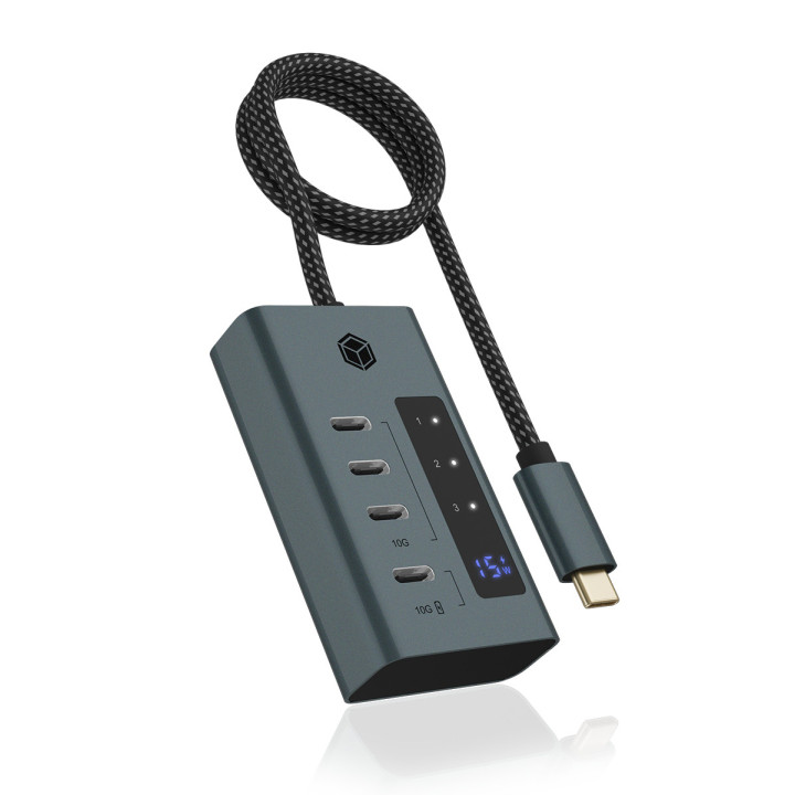 ICY BOX IB-HUB1454-C31 USB 3.2 Gen 1 (3.1 Gen 1) Type-C 10000 Mbit s Azul, Cinzento