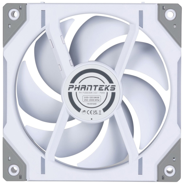 Ventoinha Phanteks D30 PWM reverse Airflow D-RGB Branco Pack 3 - 120mm