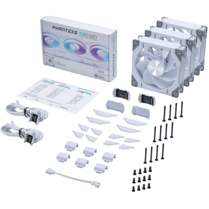 Ventoinha Phanteks D30 PWM reverse Airflow D-RGB Branco Pack 3 - 120mm