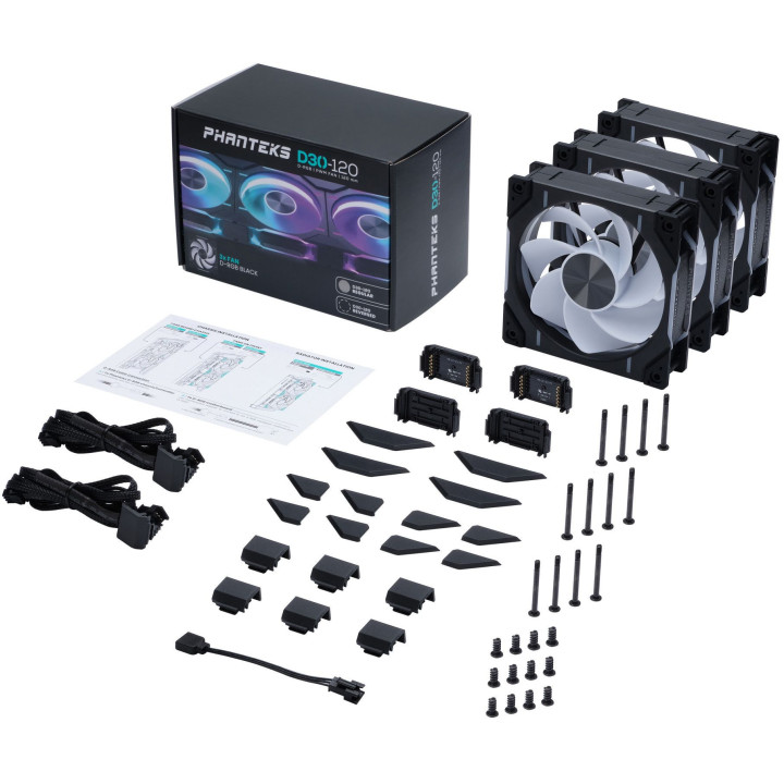 Ventoinha Phanteks D30 PWM reverse Airflow D-RGB Preto Pack 3 - 120mm