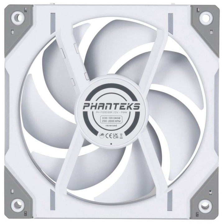 Ventoinha Phanteks D30 PWM reverse Airflow D-RGB Branco - 120mm