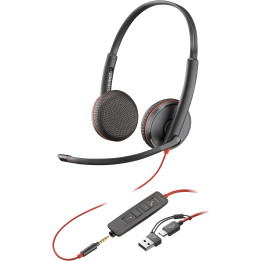 Headset POLY estéreo Blackwire 3225 com USB-C + Conector de 3,5mm + Adaptador USB-C/A