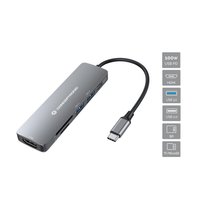 Conceptronic DONN11G base & duplicador de portas Com fios USB 3.2 Gen 1 (3.1 Gen 1) Type-C Cinzento