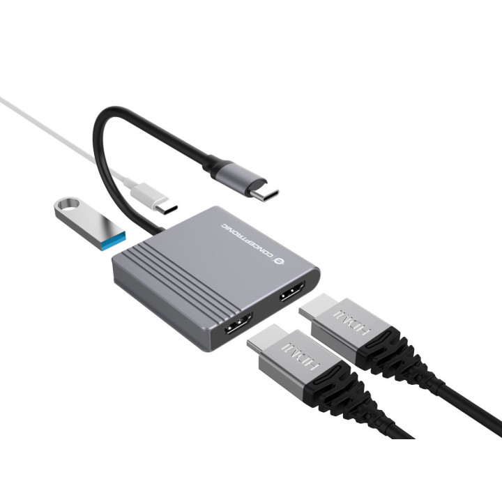 Conceptronic DONN13G base & duplicador de portas Com fios USB 3.2 Gen 1 (3.1 Gen 1) Type-C Cinzento