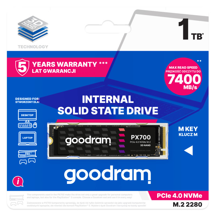 Goodram PX700 SSD SSDPR-PX700-01T-80 disco SSD M.2 1,02 TB PCI Express 4.0 3D NAND NVMe